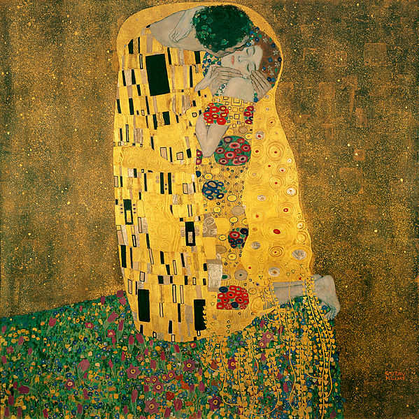 Gustav Klimt's most famous painting, "The Kiss," incorporates the use of gold leaf in its design. It is currently on display in the Belvedere Art Gallery in Austria.