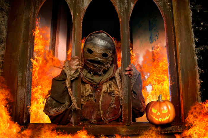 A wonderful illustration that ties together the story of Stingy Jack with the old turnip lantern and modern pumpkin lanters.