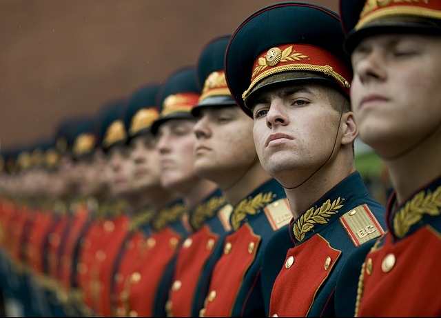 Russian soldiers in ceremonial uniforms. Most military groups have traditions, customs, special dress and awards that provide soldiers with recognition within a wider cultural framework.