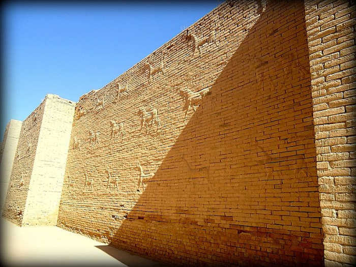The Ancient Walls of Babylon in Mesopotamia were made of kiln dried bricks.