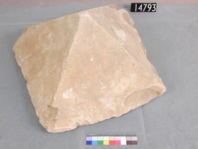 Pyramidion-like stone found at the pyramid at Hawara. The function is unknown, it might have been a model of a pyramid.