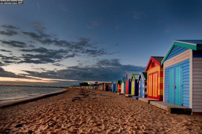 Colorful bungalows on the beach at Melbourne, Australia.