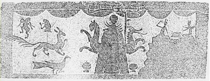 Engraving on an Eastern Han stone coffin from Sichuan dated to the Eastern Han (25 CE - 220 CE) period.
