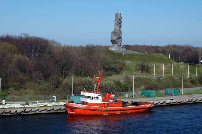 Looking north across the harbor toward the Westerplatte Monument. It was dedicated to the defenders of Westerplatte and unveiled in 1966.