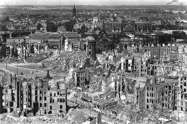 Dresden February 1945 looked like an ancient ruin after Allied bombing. The core temperature of the firestorm reached 1500 degrees Fahrenheit.