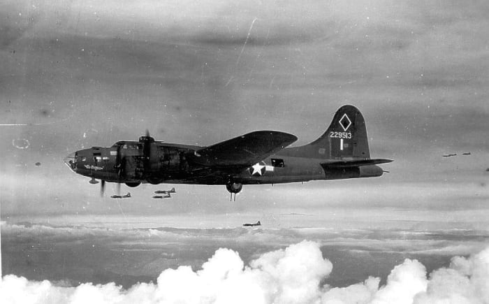 Boeing B-17F over Germany the mainstay of the Eight Air Force's bomber campaign against Germany.