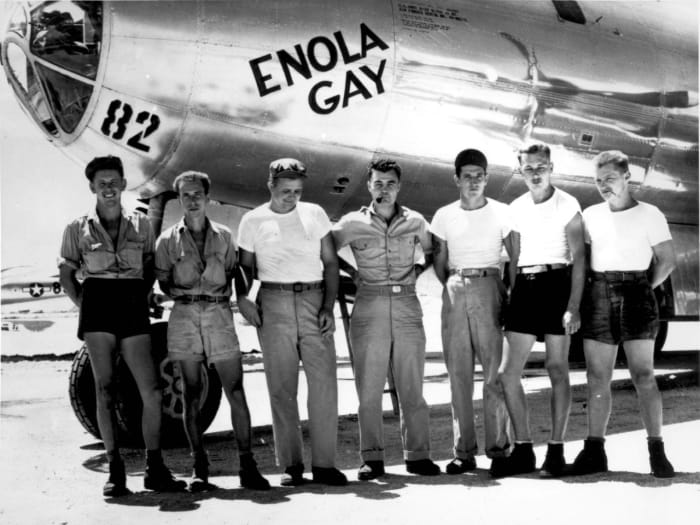 The crew of the Enola Gay the B-29 that dropped the atomic bomb "Little Boy" on Hiroshima.