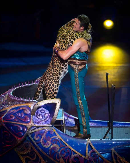 Alexander Lacey and leopard friend, Mogli. Ringling Bros. and Barnum & Bailey presents Legends (2014-2016).