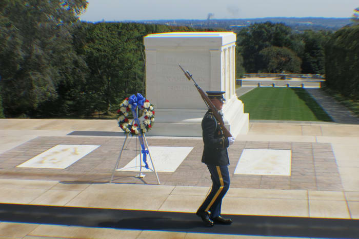 24 Hours a Day, 7 Days a Week a Soldier stands guard regardless of weather, in Washington, D.D. at the Tomb of the Unknown Soldiers