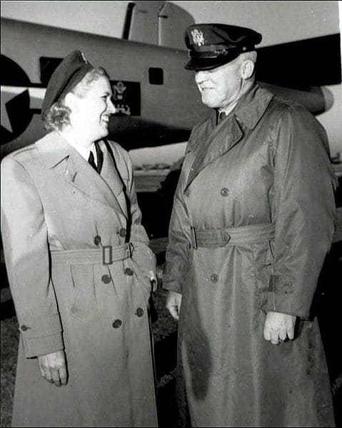Jackie Cochran with General Hap Arnold who assigned her to investigate how the British were using female ferrying pilots in the war effort.