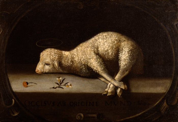 This symbolism of Christ as a sacrificial lamb who brings salvation derives from the feast of Passover, instituted after the Lord saved the Jews in Egypt who brushed the blood of slaughtered lambs over their doors between circa 1670 and circa 1684