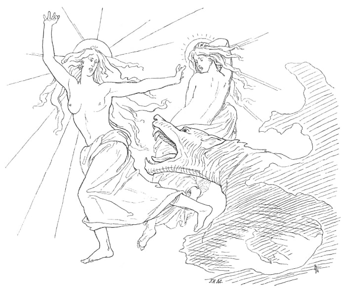 Fenrir eating Sol, the Sun, during the last battle