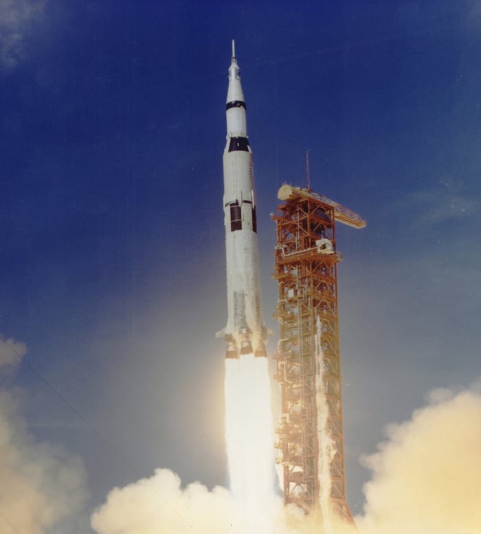 The Apollo 11 mission, the first manned lunar mission, launched from the Kennedy Space Center, Florida via the Marshall Space Flight Center developed Saturn V launch vehicle on July 16, 1969 and safely returned to Earth on July 24, 1969.
