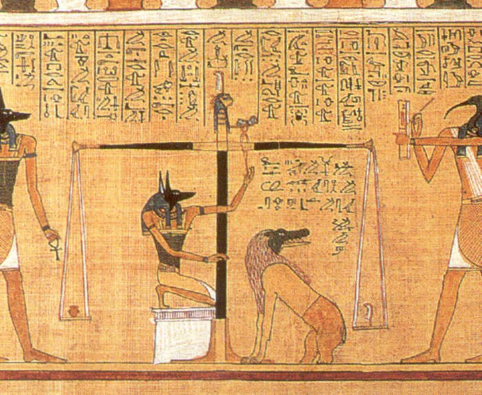 The Weighing of the Heart. See Ammit waiting patiently to devour the unworthy hearts?