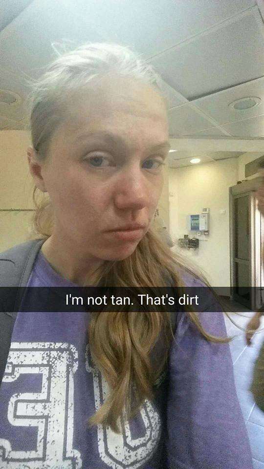 This was my face every single day after digging for seven hours. It was dry and windy so we would all get very dirty.
