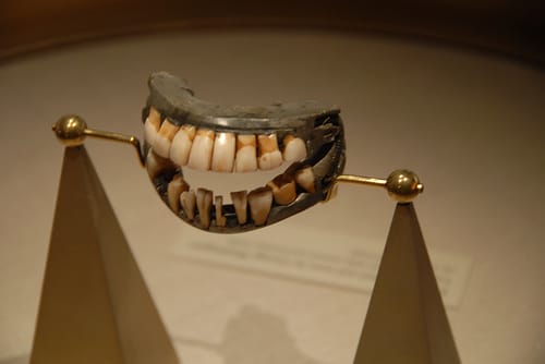 18th-century false teeth. For a while George Washington's false teeth were on display at the Smithsonian.
