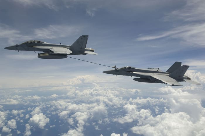 One Super Horner refuels another using the ARS.