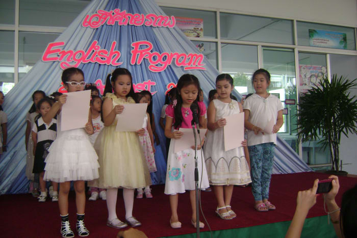 An English Program performance for parents on a Saturday morning at Saint Joseph Bangna School.