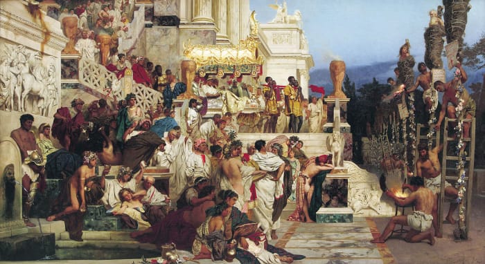 according to Tacitus, some Christians were burned alive to serve as lamps in the night. Annales XV
