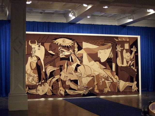 Tapestry of Picasso's Guernica, by Jacqueline de la Baume Durrbach, at the Whitechapel Gallery in London. Guernica represents the suffering of people during the Civil War.
