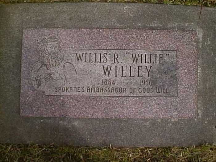 Willis Ray "Willie" Willey was killed in an automobile accident in Spokane in 1956. He was given one of the better plots in Fairmount Cemetery, and Washington Monumental company donated the stone. He was admired by many people.