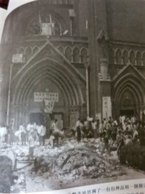 The Xujiahui Catholic cathedral with Jesus torn down and replaced with Mao. Similar to the fate which befell that of Yizhen.