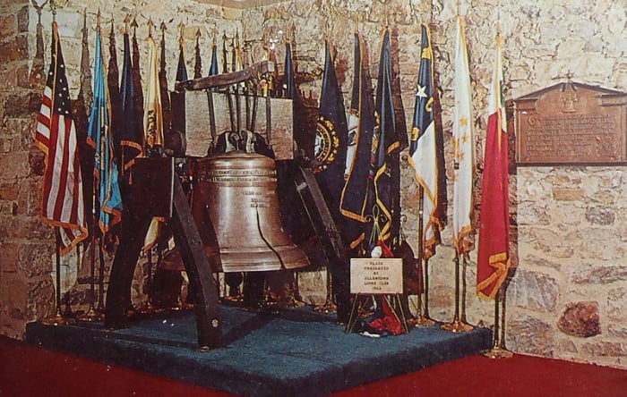 The Liberty Bell Shrine, with a replica of the Liberty Bell. The shrine is located in the basement of Zion's Memorial Church, Allentown, Pennsylvania.