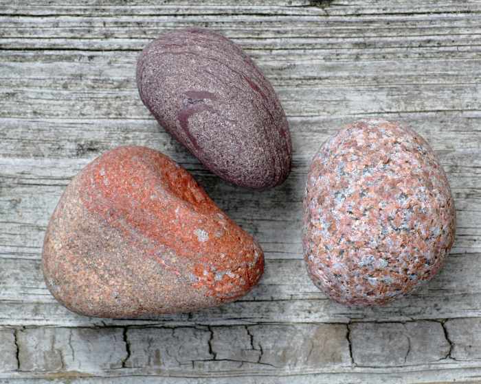 Rhyolite - Lake Michigan Beach Stone (lower left sample) Pink sample is granite and Purple is metamorphic rock