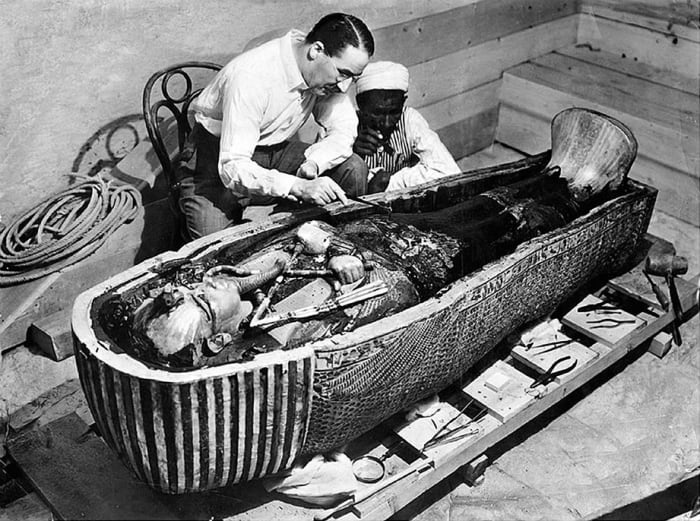 Howard Carter opens the innermost shrine of King Tutankhamun's tomb near Luxor, Egypt.