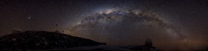 A spectacular, panoramic view of the Milky Way as seen in the night sky of the southern hemisphere from Silla Observatory in Chile