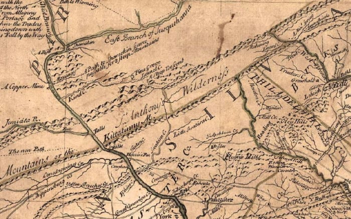 The portion of country between Blue Mountain and Peters Mountain was known at an early period by the name of St. Anthony’s Wilderness as designated on a 1749 Lewis Evans map.