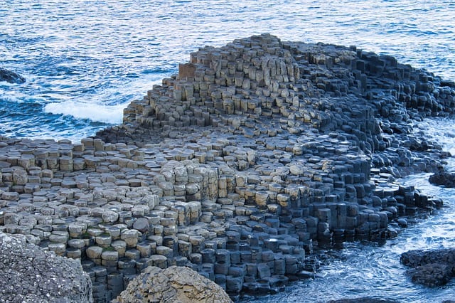 The Giant's Causeway in Northern Ireland is formed from basalt, an extrusive igneous rock