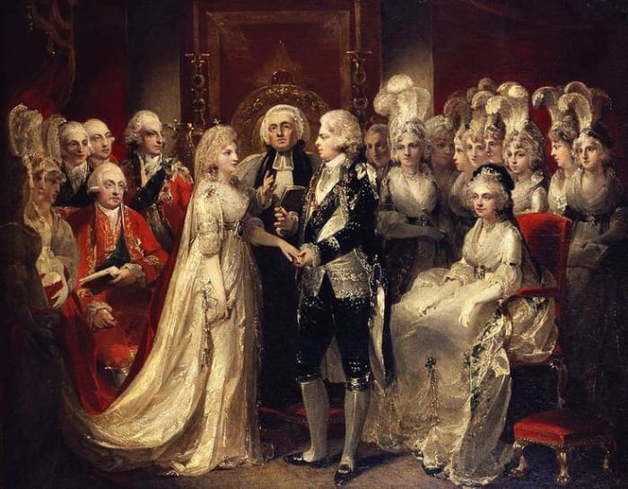 Prince George and Princess Caroline on their wedding day