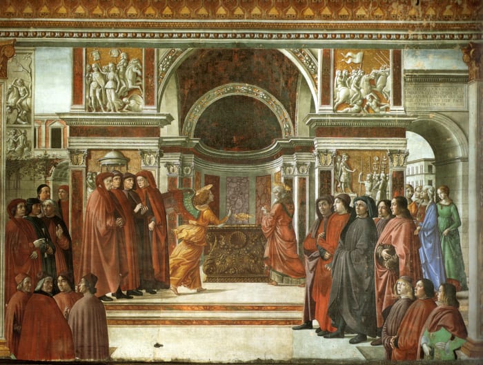 Annunciation of the Angel to Zechariah by Domenico Ghirlandaio (1490, fresco in the Tornabuoni Chapel, Florence)
