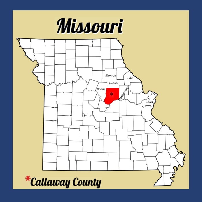Callaway and surrounding counties pertinent to the incident are identified