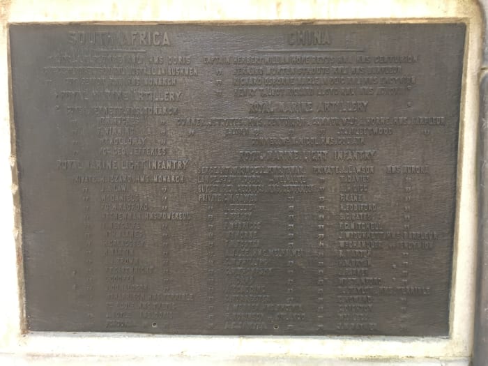 The names of those Royal Marines who died in Africa in China during the Boer War and Boxer Rebellion