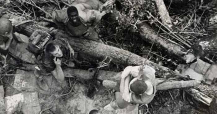 A wounded Marine gets picked up by a medevac helo. There were not a lot of landing zones on the ridge.