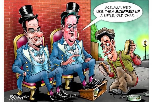 David Cameron (centre) went to some lengths to disguise his upper class roots by losing his posh accent in order to appear to be one of the ordinary folk.