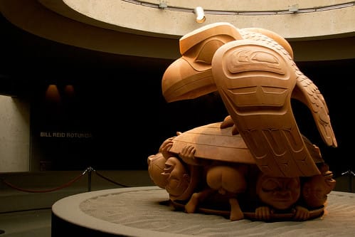 A Haida carving of Raven the Trickster in the Museum of Anthropology at the University of British Columbia.