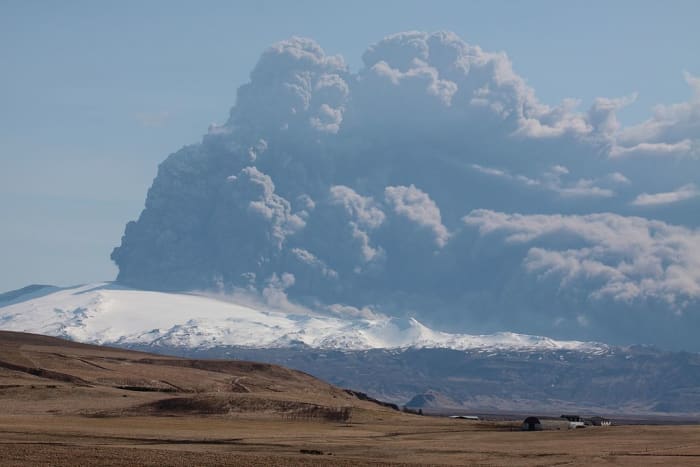 This Icelandic volcano, called Eyjafjallajökull, erupts frequently because it is not covered by much ice or snow.