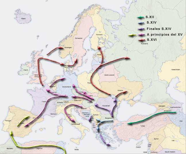 The migration of the Romany people through the Middle East and Northern Africa to Europe