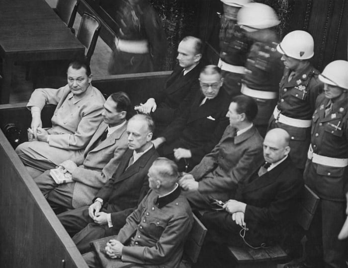 Herman Goring (far left) was the most senior Nazi tried for war crimes. He managed to cheat the hang man by committing suicide.