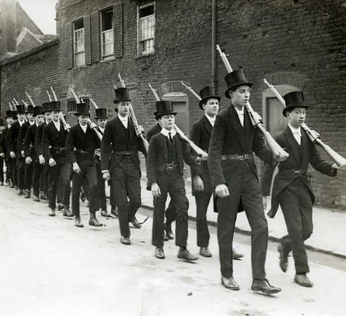 Boys from the elite Eton College, seen here drilling, paid a terrible price with 1,157 being killed; 20.5% of all from the school who enlisted.