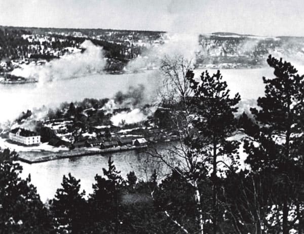 WW2: The Main Fort of the Norwegian Oscarsborg Fortress, at the approaches to Oslo, under attack from Luftwaffe bombers on 9 April, 1940
