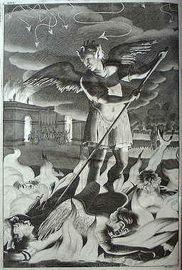 Engraving by Michael Burgesse after John Baptist Medina. Illustration to Book 1 of Paradise Lost, by John Milton.