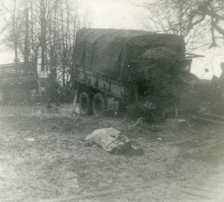 No matter what your job, it was dangerous - Artillery battalion mess sergeant lies dead after a German barrage, April 1945.