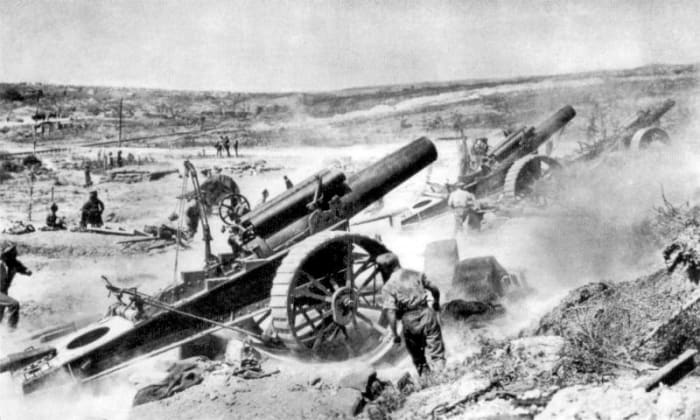 British 8 inch howitzers, which fired more than a million shells at the German Front Line on the first day of the battle alone.