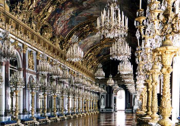 Ludwig's Hall of Mirrors in Schloss Linderhof was modeled on one of the most famous rooms in the Palace of Versailles.