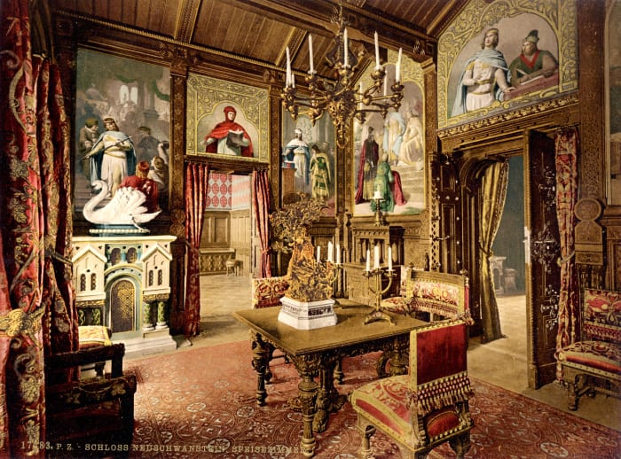 Interior View of Neuschwanstein from the 1890's. Tourists these days are not allowed to take photographs of the inside.