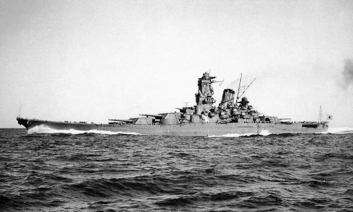 World War Two: Imperial Japanese Battleship Yamato. 65,000 tons; 9x18.1-in guns; 12x6.1-in guns; 12x5-in guns.